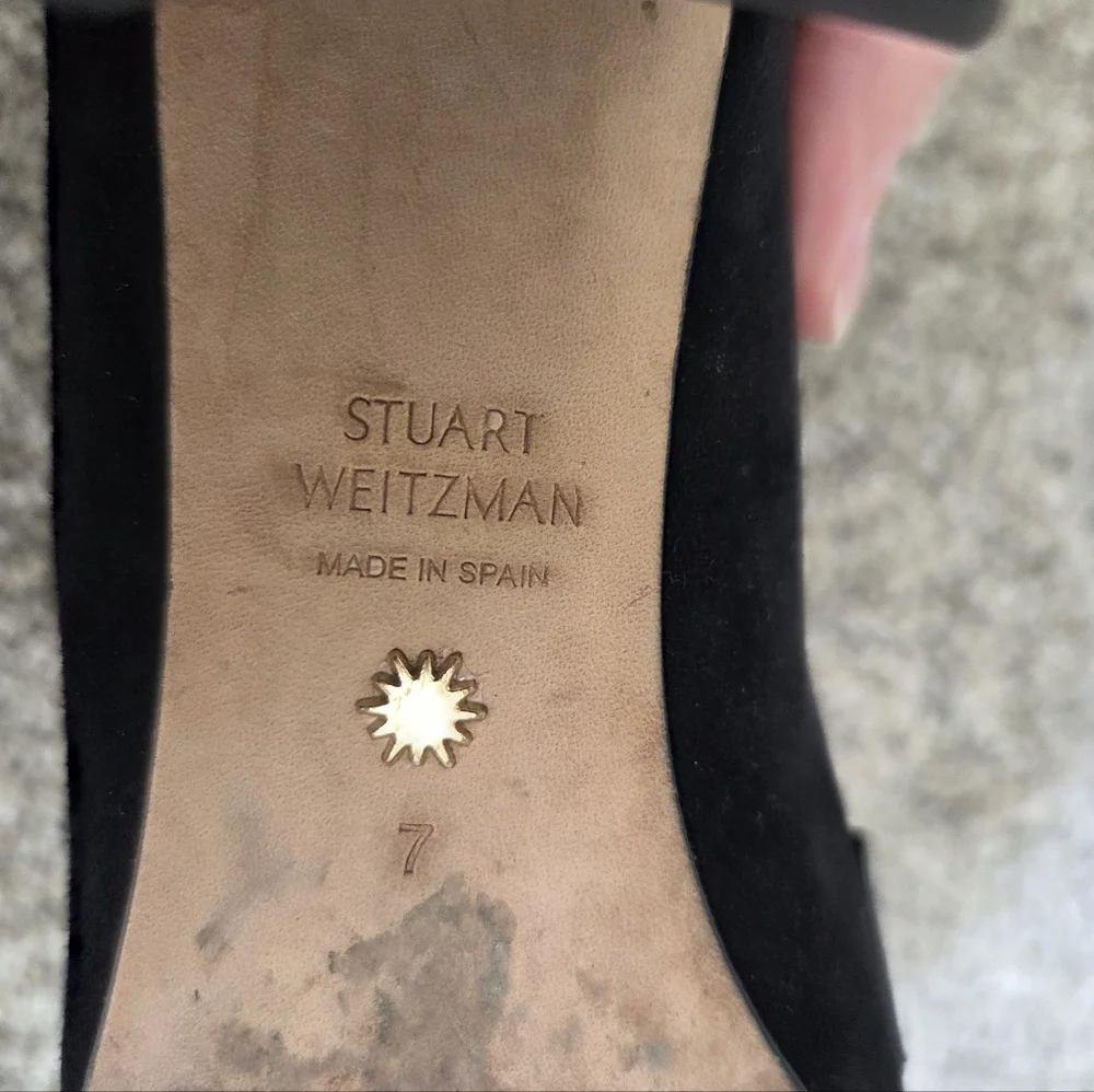 Stuart Weitzman Women's Frances Pump Block Heel Suede Monogram Loafers Size 7‎